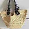 Woven Straw Leather Knot Tote Bag Large Capacity Everyday Travel Handbag Women