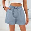 Women's Casual Fashion -Color Elastic Waistband Pocketed Wide-Leg Straight-Cut Shorts
