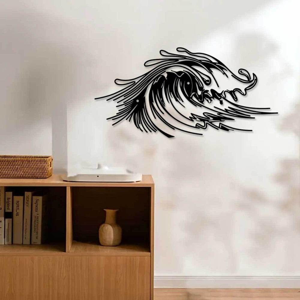 Black Iron Wave Wall Art for Living Room Patio Office, Metal Home Decor Coastal Design