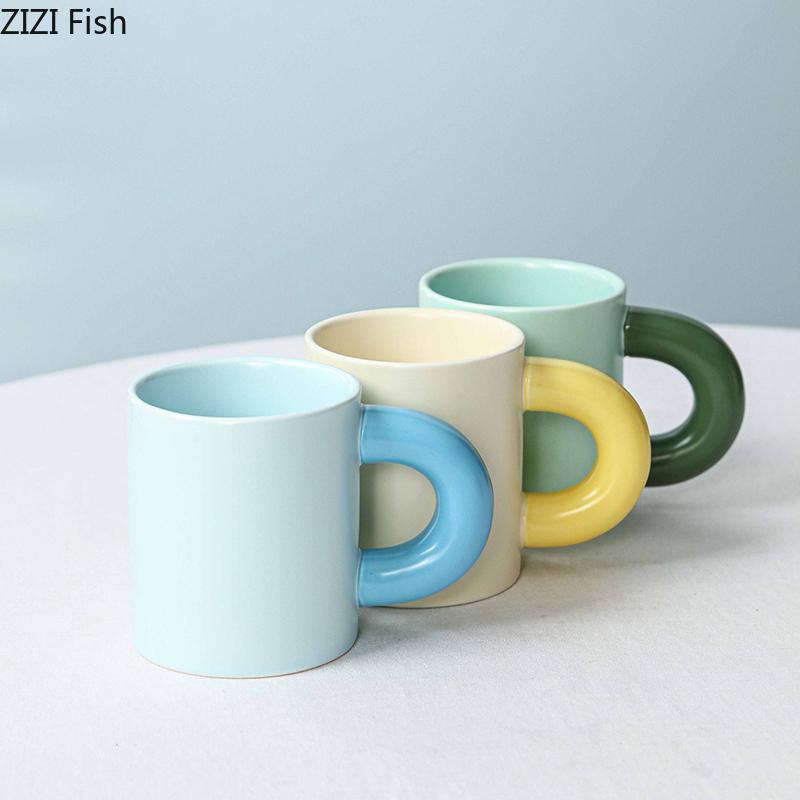 Creative Minimalism Porcelain Mugs Tableware Big Handle Water Cup Coffee Mug Dining Table Afternoon Tea Teacup Fruits Juice Cup