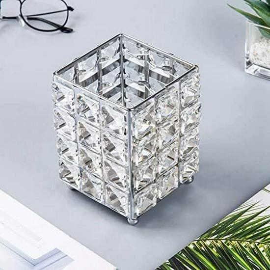 Nordic INS Style Crystal Iron Art Desktop Ornaments: Makeup Brush & Pen Holder Decorative Display.