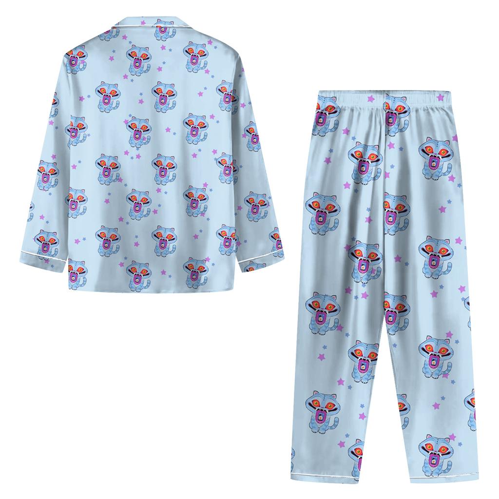 Women's 2 Piece Printed Suit Long Sleeve Button Up Top Wide Leg Pants Suit Set Pajamas Home Casual Suit