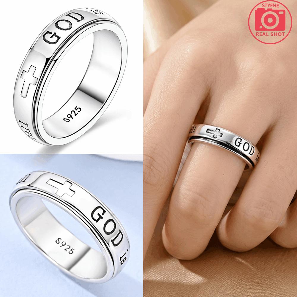 Originaler drehbarer Kupfer-Kreuzring mit Gravur Gott Ring für Frauen Männer Glaube Religiöse Party Geburtstag Schmuck Geschenk beige