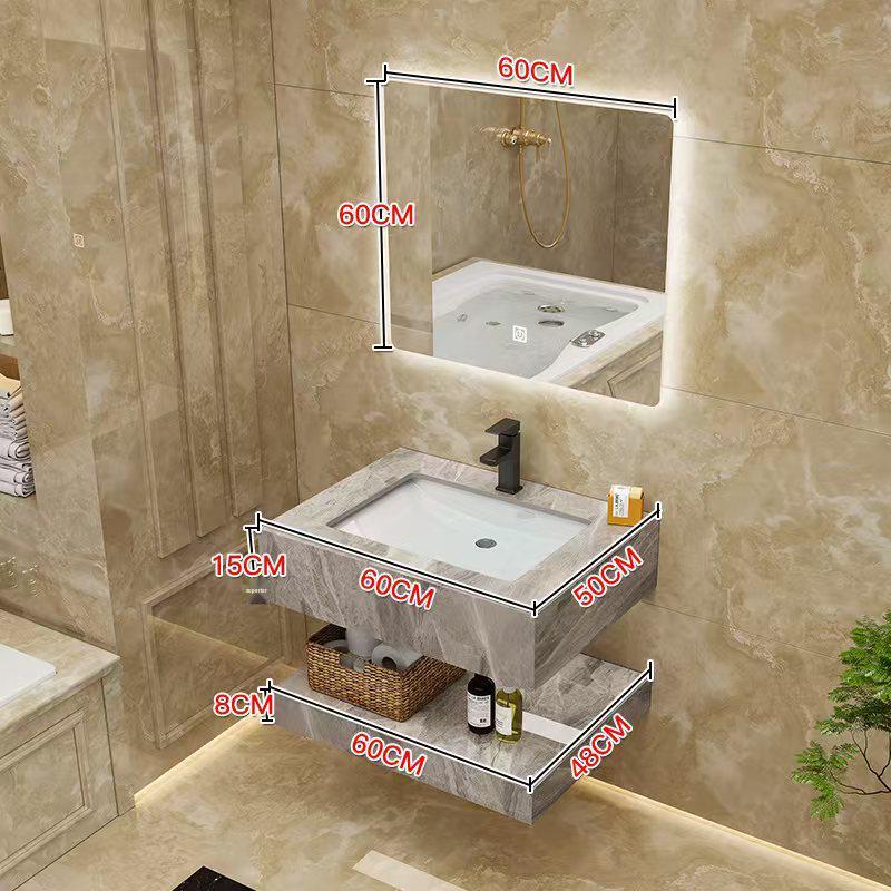 Modern Minimalist Sintered Stone Washbasin Set with Seamless Ceramic Sink, Bathroom Cabinet, and Mirror Storage Cabinet