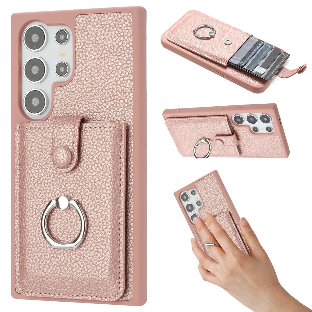 For Samsung Galaxy S25 Ultra Case with Ring Kickstand Drawing Type Card Slots Leather Back Cover
