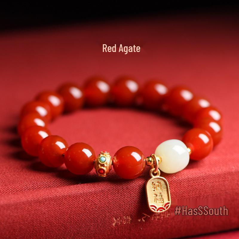 Red Agate & White Jade Zodiac Bracelet - Good Luck Beads for Women, Couples, and Special Gifts