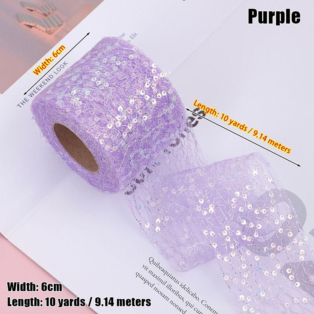 1Roll Party Decoration Sequin Ribbon Roll Seersucker Embroidery Organza Headdress Bow Material Coloful 10Yards 6cm