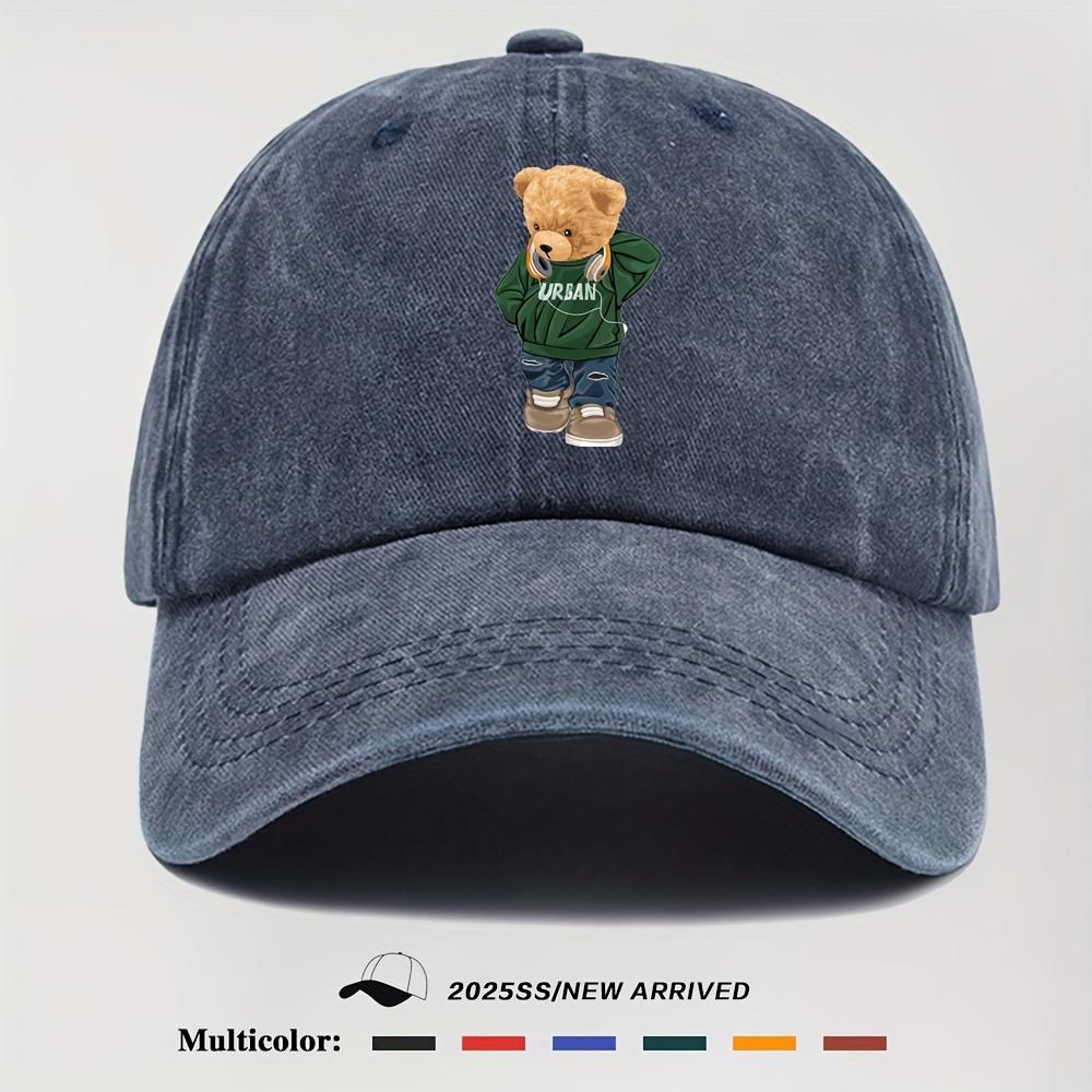 1pc Mens and Womens Universal Trendy Printed Retro Duckbill Cap with a Cartoon Casual Bear Theme Appropriate for Any Season
