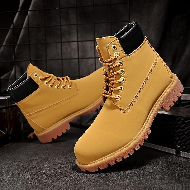 Leather Martin boots men's British style tooling couple shoes desert boots high-top men's shoes big yellow boots shoes men's short boots