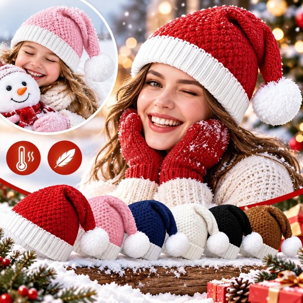 Soft Knitted Christmas Hat Knitted Pom Pom Knit Cap Winter Beanie Hat  Holiday Party Accessory