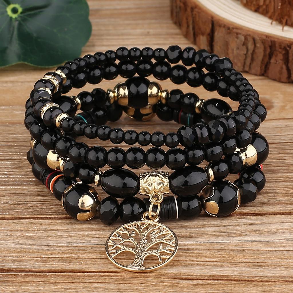 4Pcs Tree Of Life Charm Bracelet Set For Women Handmade Acrylic Beads Chain Bangle Female Boho Jewelry Accessories