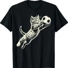 Funny Cat Soccer Ball Cute Kitten Playing Football T-Shirt L