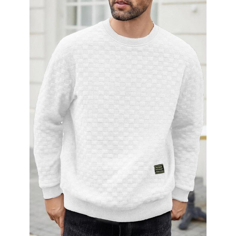 Men's Slim Fit Crew Neck Long Sleeve Plaid Casual Base Layer Shirt.