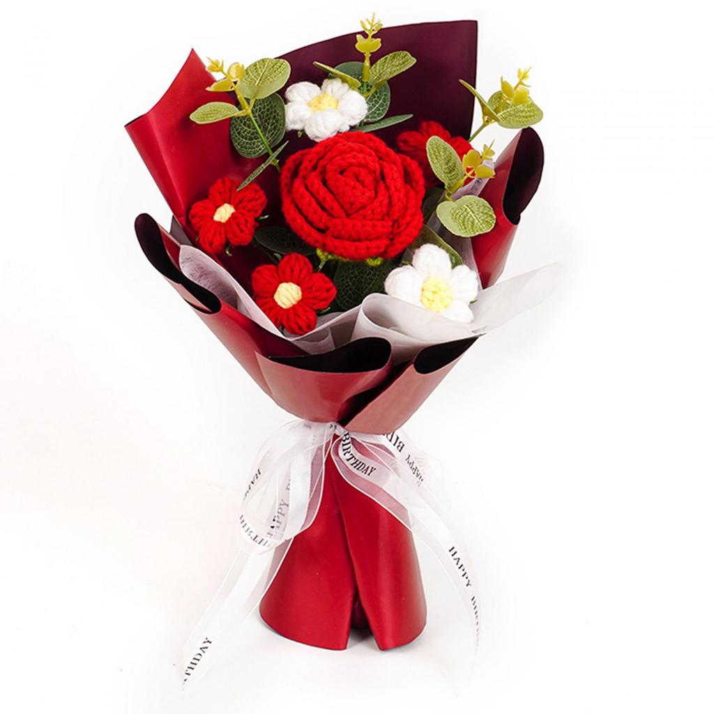 Dzianinowy Kwiat Gotowy Dekoracja Domu Bukiet Kwiatów Szydełkowych na Dzień Nauczyciela Urodziny Rocznicę Dzień Dziękczynienia Kobiety