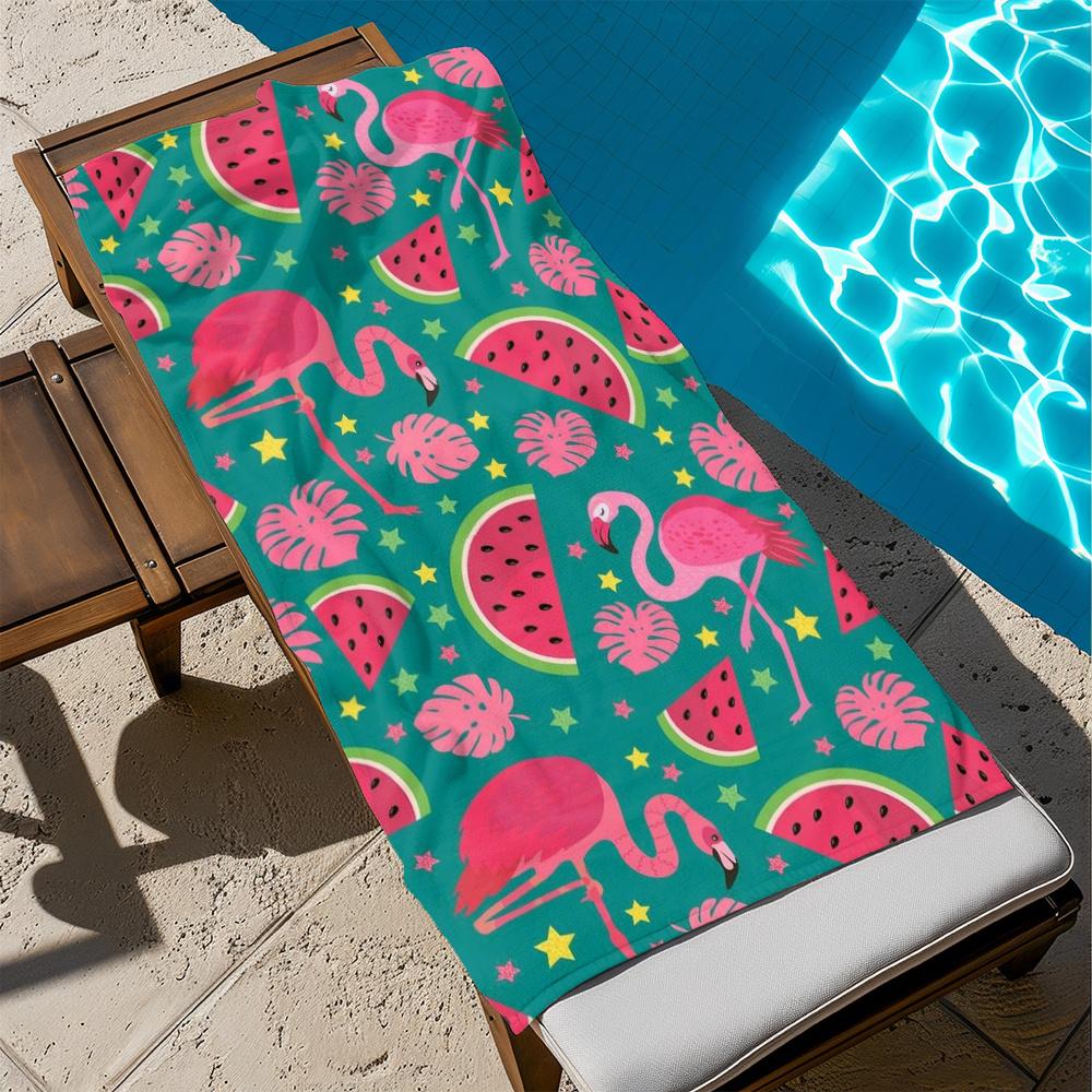 Sommerparadies Flamingo Wassermelone Tropisches Handtuch, Schnelltrocknende Mikrofaser für Strand-Pool-Spaß