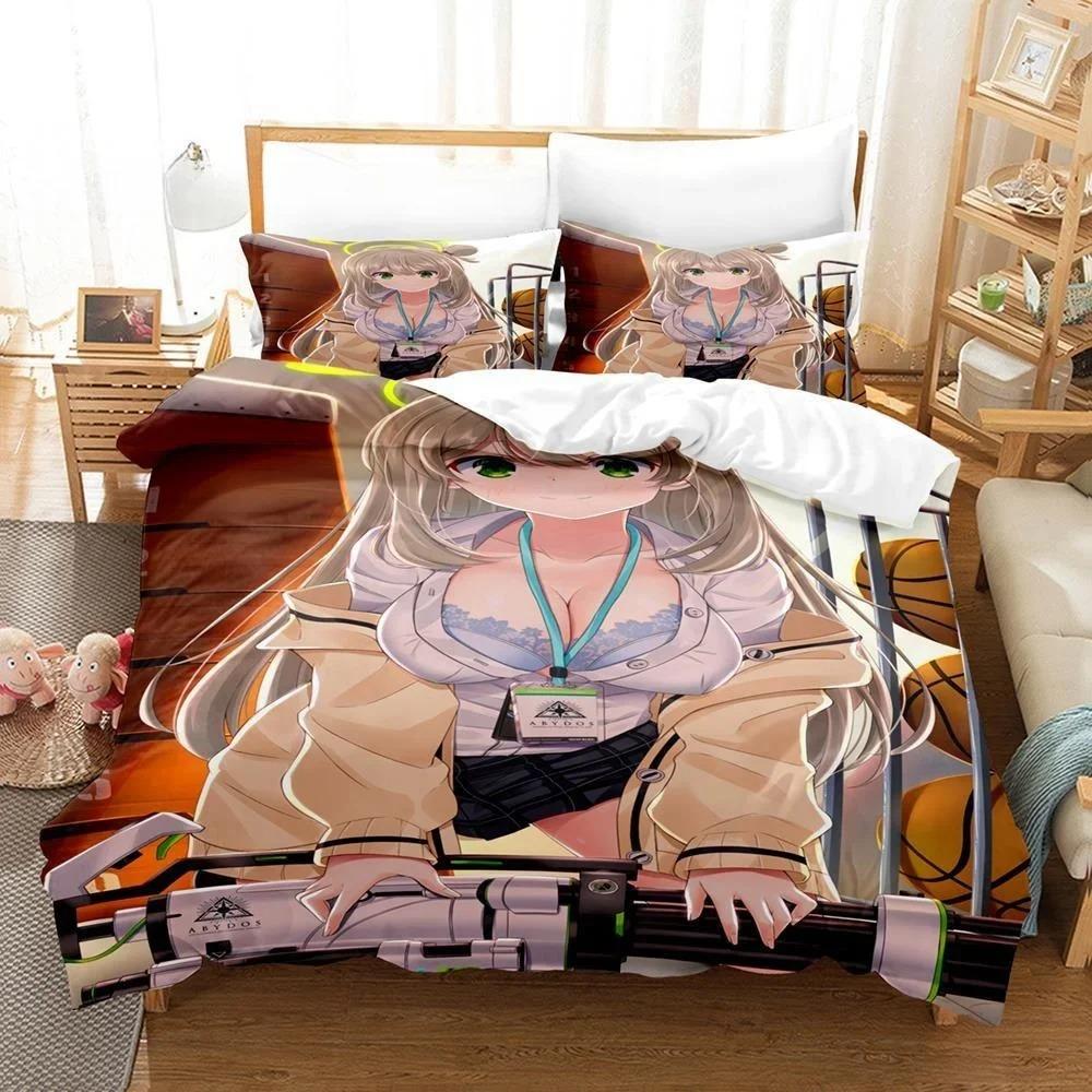 Anime Bed Sheet Kawaii Girl Blue Archive Bedding Set Single Twin Full Queen King Size Bed Set Aldult Kid Bedroom Duvetcover Sets
