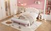 Upholstered Bed with Multicolor, Changing Light Strips, Headboard, with Upholstered Round Legs, Youth Bed, Double Bed, Velvet, Beige+pink, 140x200cm