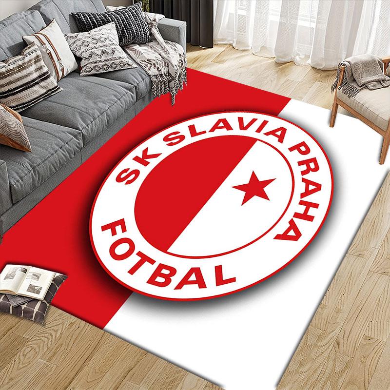 SK Slavia Praha Art Flannel Printed Carpet, Home Sofa Decoration for Living Room & Bedroom, Non‑Slip Play Flannel Floor Mat for Game Room