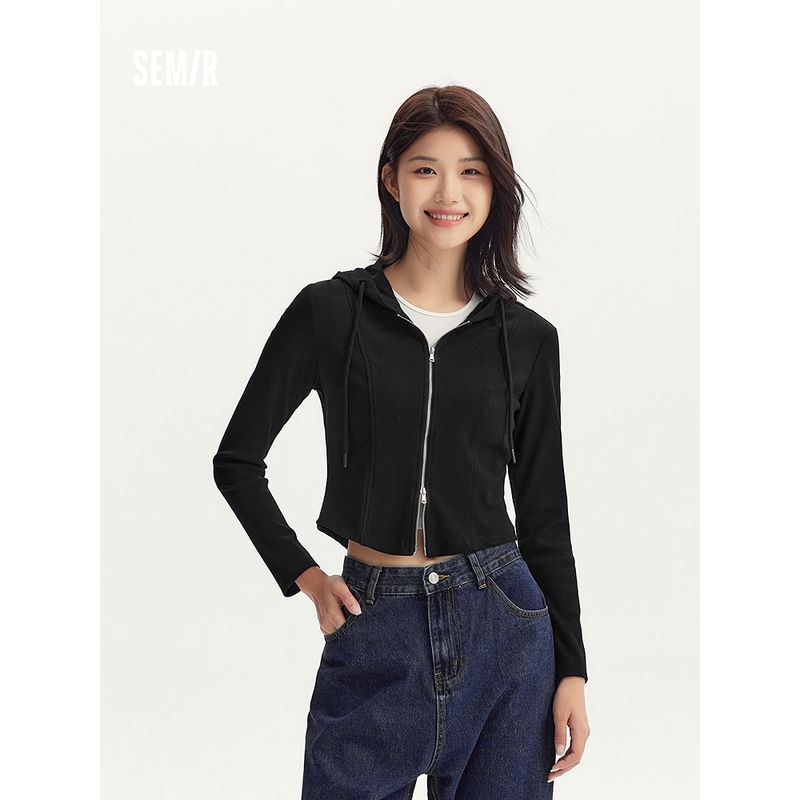 

Senma Outwear Women s Short Split Pure Color Slimming Small Clothes Autumn Shoulder Tight Hooded Jacket Easiest for Match Black 90001 160/84A/M