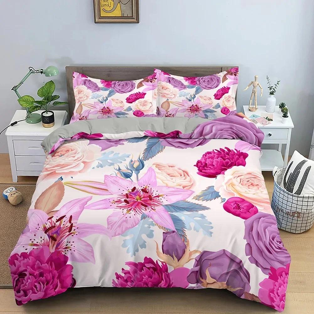 Rose Flower Comfortable Duvet Quilt Cover Pillowcase Bedding Set Children Bedroom Decoration Home Textile