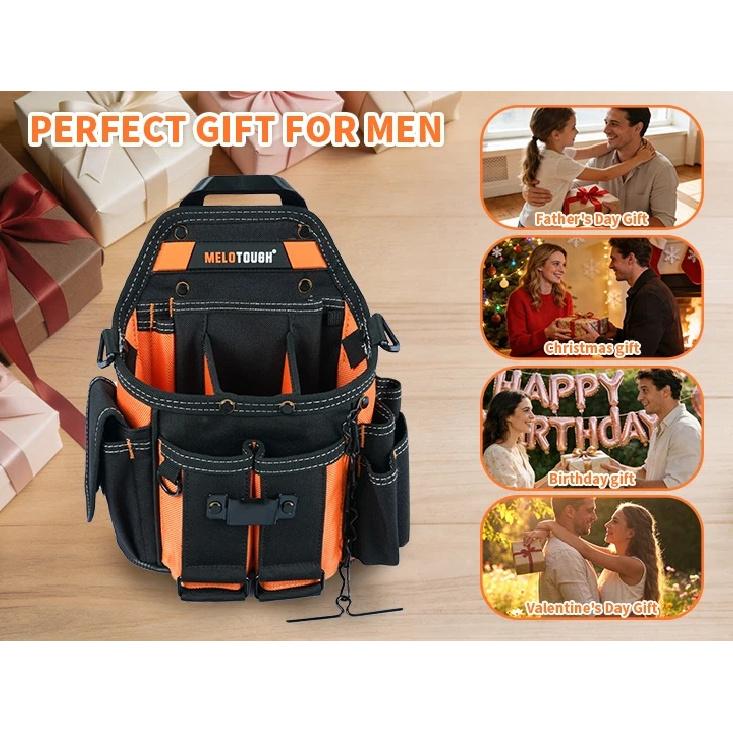 Electrician Tool Pouch Bag with Shoulder Strap,15 Pockets Tool Bag with Belt Clip,Professional Quick Release Tool Organizer