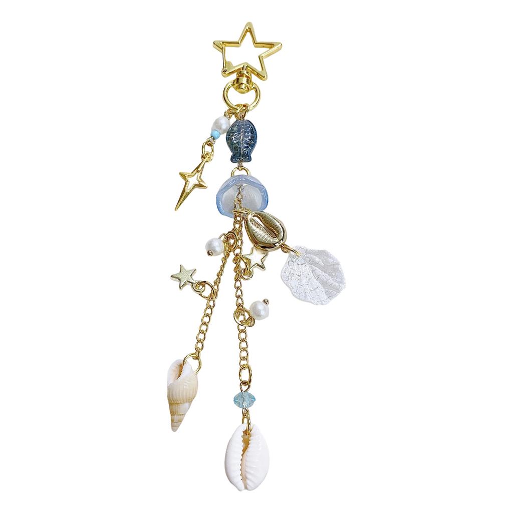Shellfish Fish and Jellyfish Shell Key Chain Beaded Pendant for Phone and Camera Cases Stylish Bag Accessory for Women