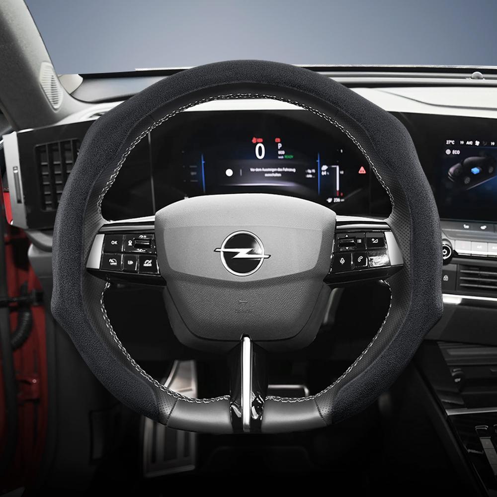 Convient pour Opel Housse de Volant Premium en Daim à Clipser, Antidérapante et Durable, Volant Rond et en Forme de D Disponibles
