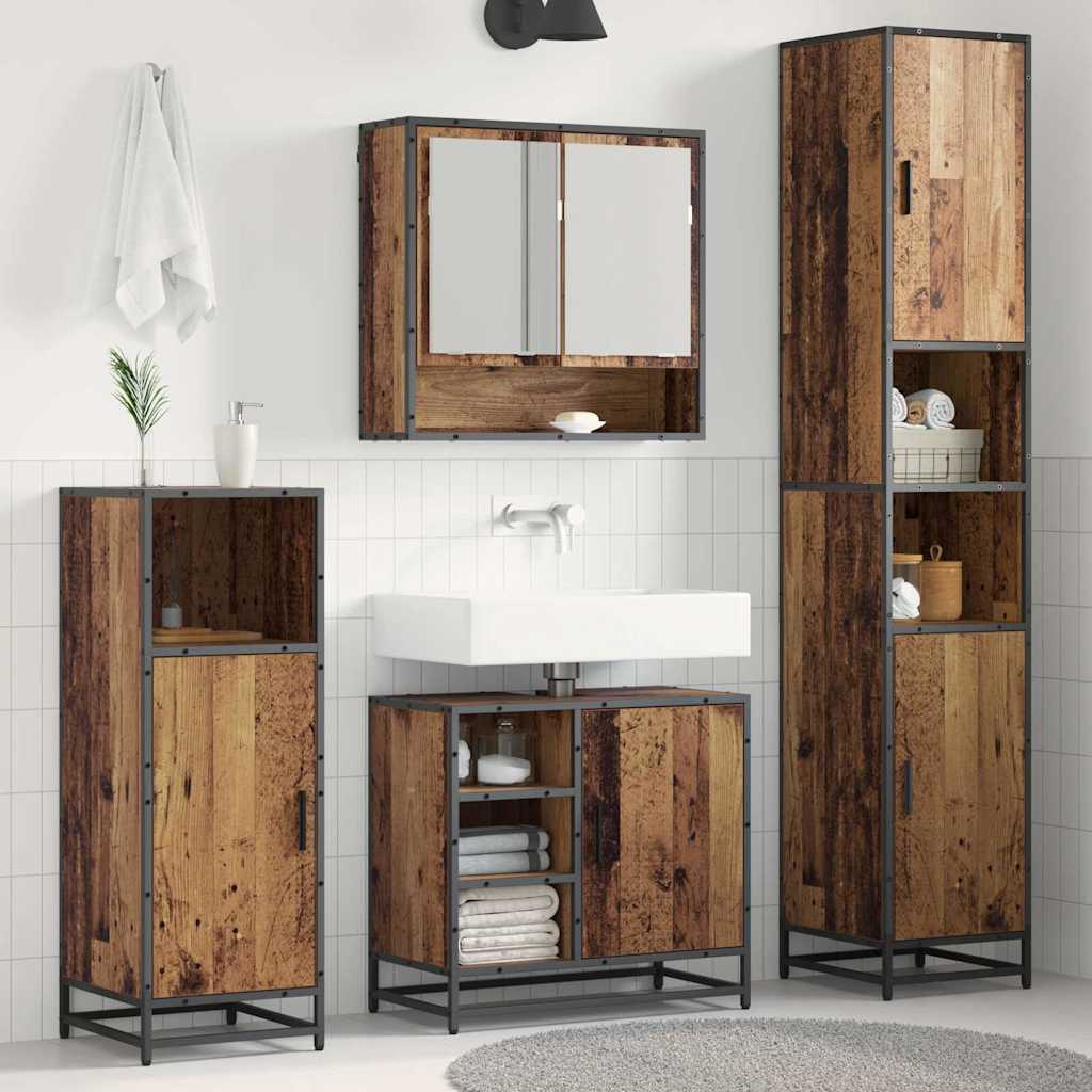 Bathroom Furniture Set with Shelf 3 Pcs Reclaimed Wood Engineered Wood