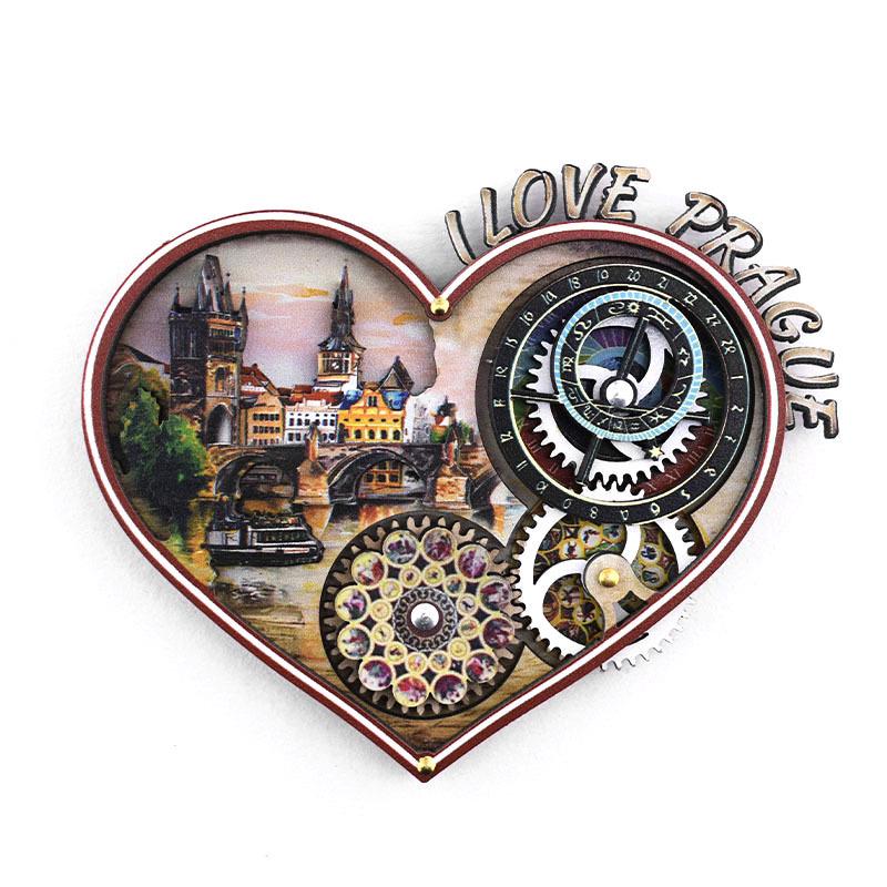 

Prague Astronomical Clock 3D Rotatable Gears Wooden Fridge Magnet Souvenir