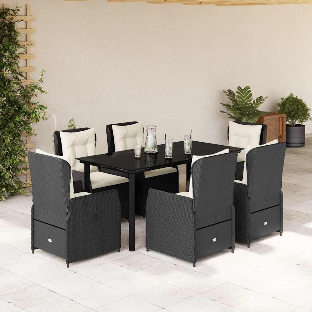 Vidaxl 7-Cz. Garden Furniture Set With Cushions, Black, Poly Rattan