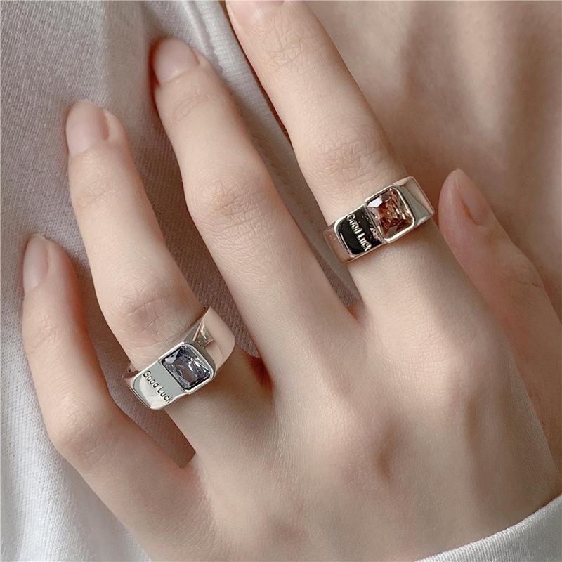 Korean Style Geometric Open Adjustable Letter Zirconia Ring for Women - Trendy Index Finger Jewelry