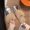 Real rabbit fur slippers for women~ 2025 autumn and winter new versatile one-pedal lazy outer wear Mao Mao drag women Baotou drag