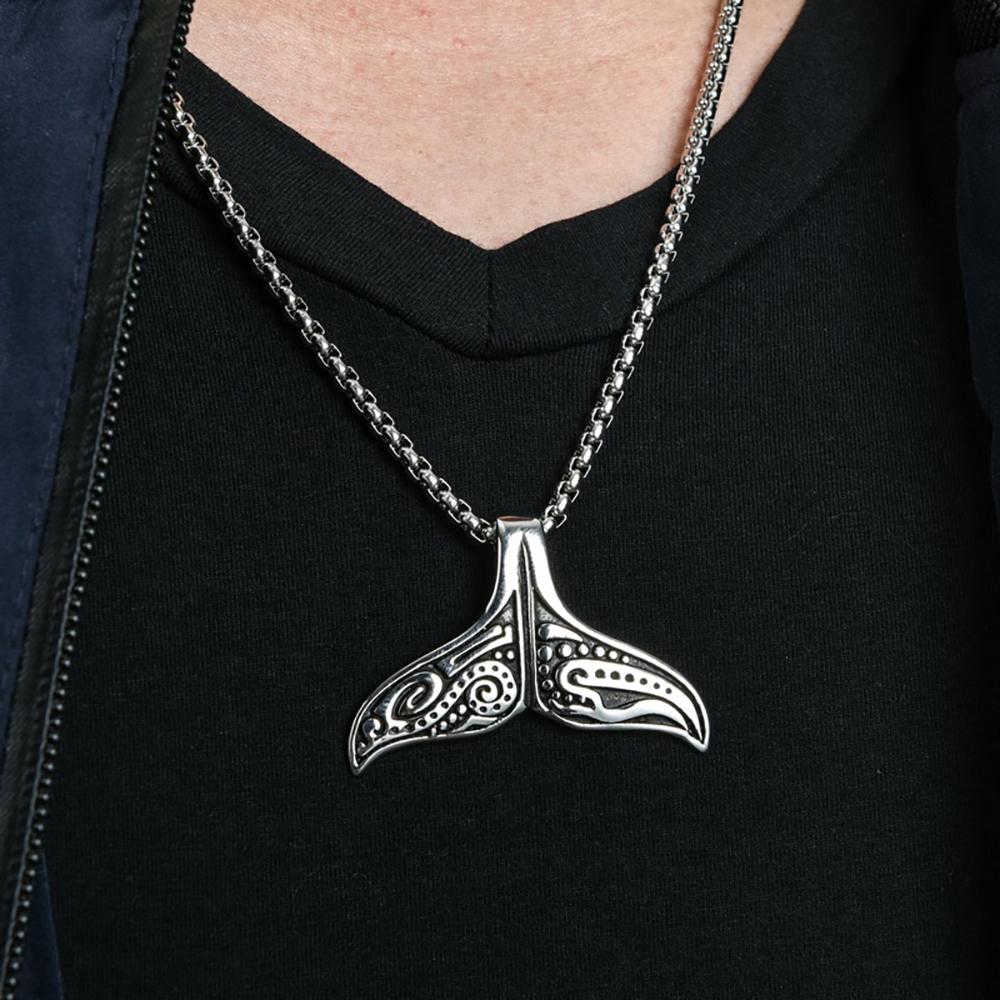 Kreativitet Rostfritt Stål Valfena Hänge för Män Kvinnor Punk Hip Hop Djur Kedja Halsband Smycken Gåva