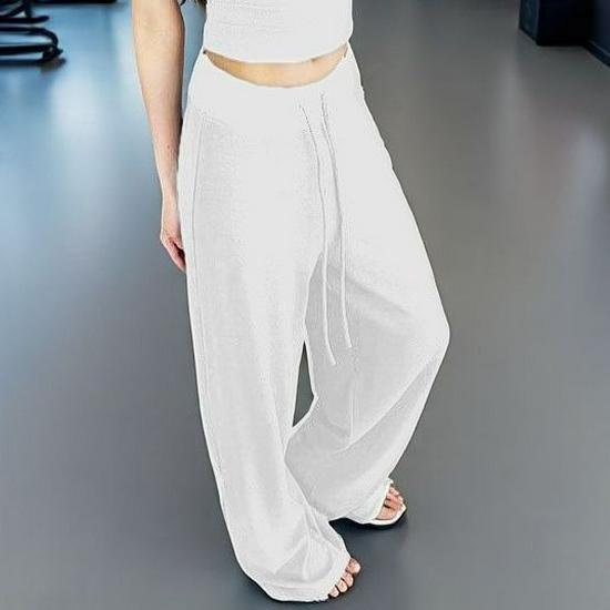 2026 Summer Color-Block Patchwork Women s High-Waisted Wide-Leg Casual Drapey Floor-Length Pants M