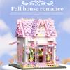 City Street View Romance Pink Flower House Building Blocks European Architecture Cottage Model Toys Girls Birthday Gifts
