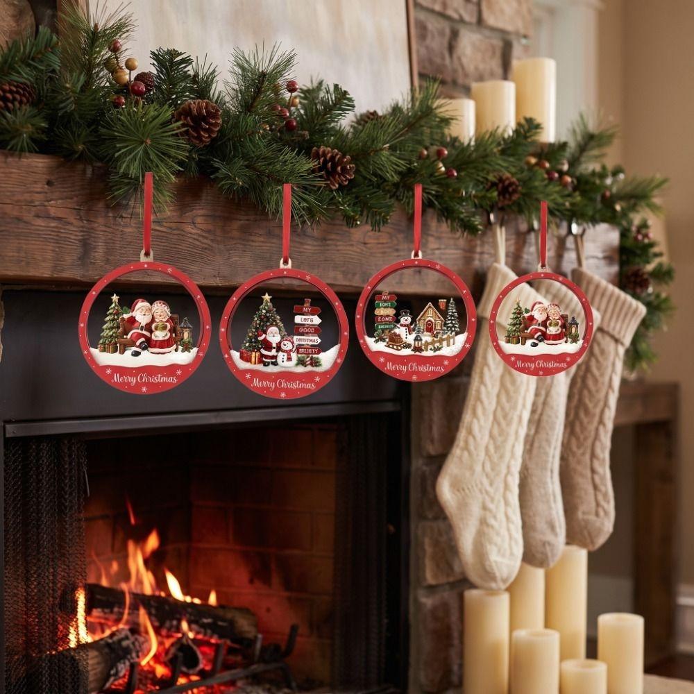 Flowing Snow Christmas Tree Ornaments Snowman House Xmas Hanging Pendant Transparent Acrylic Santa Claus Christmas Decorations