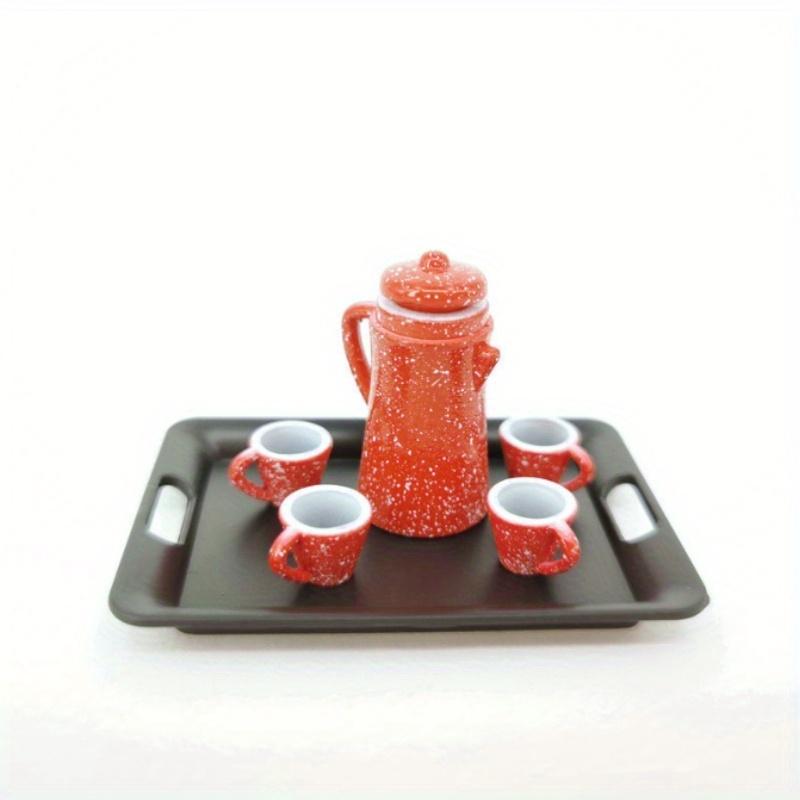 

5Pcs Set Miniature Tea Set Model Creative Red Kettle and Cups Decorative Display Collectible