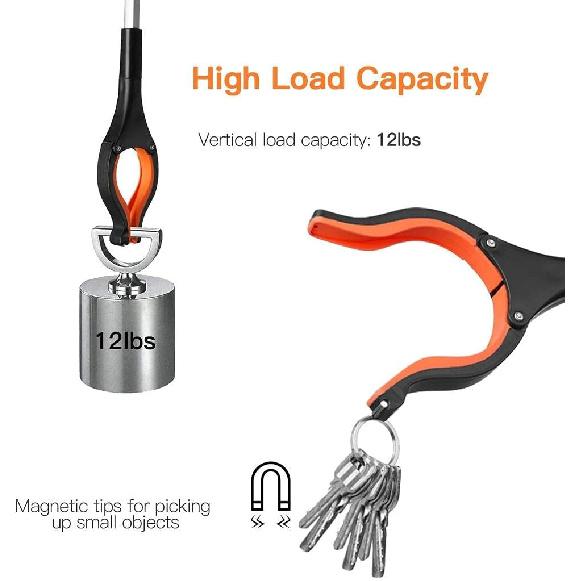 Upgrade Reacher Grabber Tool, 0°-180° Angled Arm, 90° Rotating Head- RG01,Silver & Orange,1 Count (Pack of 1)