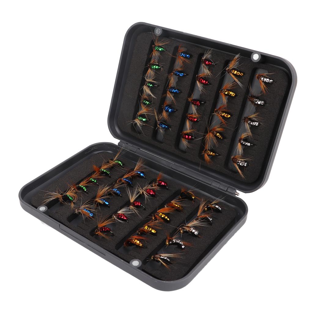 50pcs Fly Fishing Bait Professional High Carbon Steel Hook Fly Fishing Lures Kit with Storage Box
