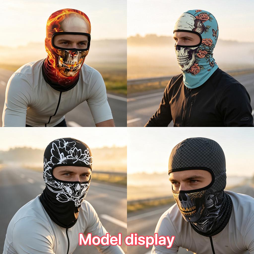 Totenkopf-Print Sturmhaube Gesichtsmaske, Eis-Seide Kühlend Atmungsaktiv Sonnenschutz Vollgesichtsbedeckung für Radfahren Laufen Wandern Outdoor-Sportarten