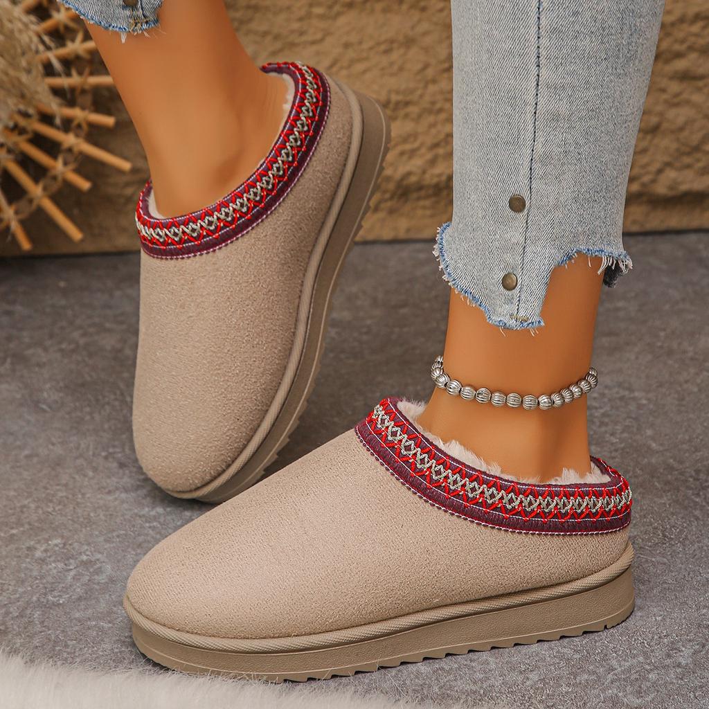 Women Warm Suede Snow Boots Autumn/Winter Fashion Slip on Platform Boats Close Toe Half Slipper Female Cotton Shoes