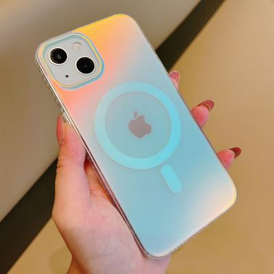 Luxury Gradient Laser Magnetic Wireless Charging Case For Iphone 13 12 11 Pro Max Soft Silicone Translucent Matte Back Cover