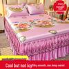 Koronkowa falbana na łóżko z lodowego jedwabiu i zestaw chłodzącej maty - Oddychający wzór rattanowy