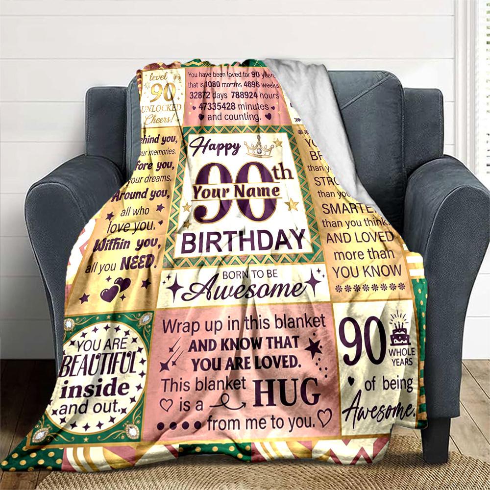 90Th Birthday Celebration Personalized Name Blankets Soft And Comfortable Against The Skin Naps And The Office A Wonderful Gift For Friends Family And