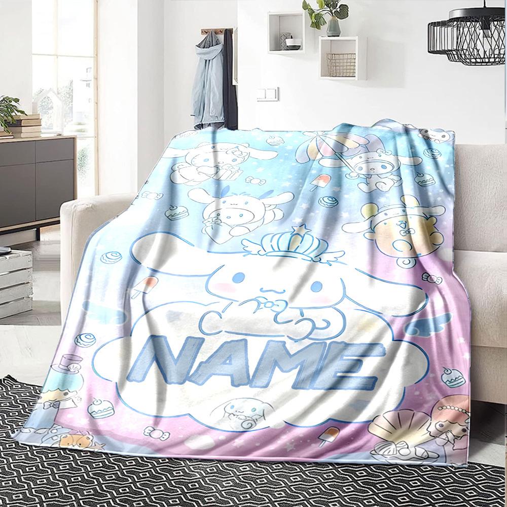 Cinnamoroll And Friends Floating In A Sweet Sky With Clouds And Treats Throw Customizable Blanket Customize Text Ultrasoft Throw For Sofa Couch Office
