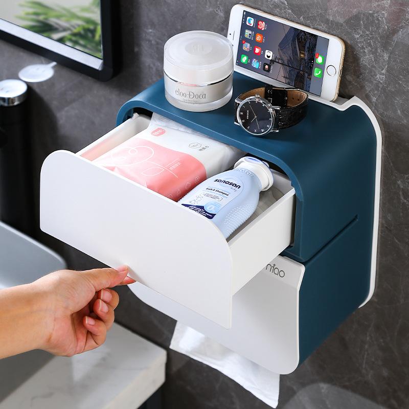 Paper towel box double layer waterproof toilet shelf wall mounted roll paper drawer white toilet paper holder paper towel holder