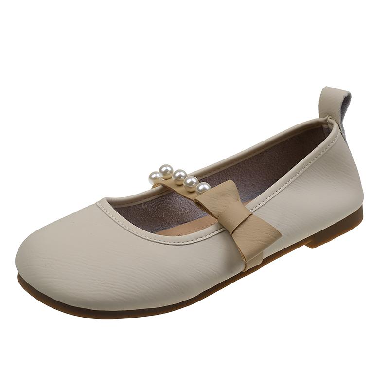 

Дышащие Модные Туфли-лодочки Женские 2025 Осень Мелкий вырез Жемчужный бант Кожаные туфли для офиса Мама Большой размер 35-43 35 бежевый