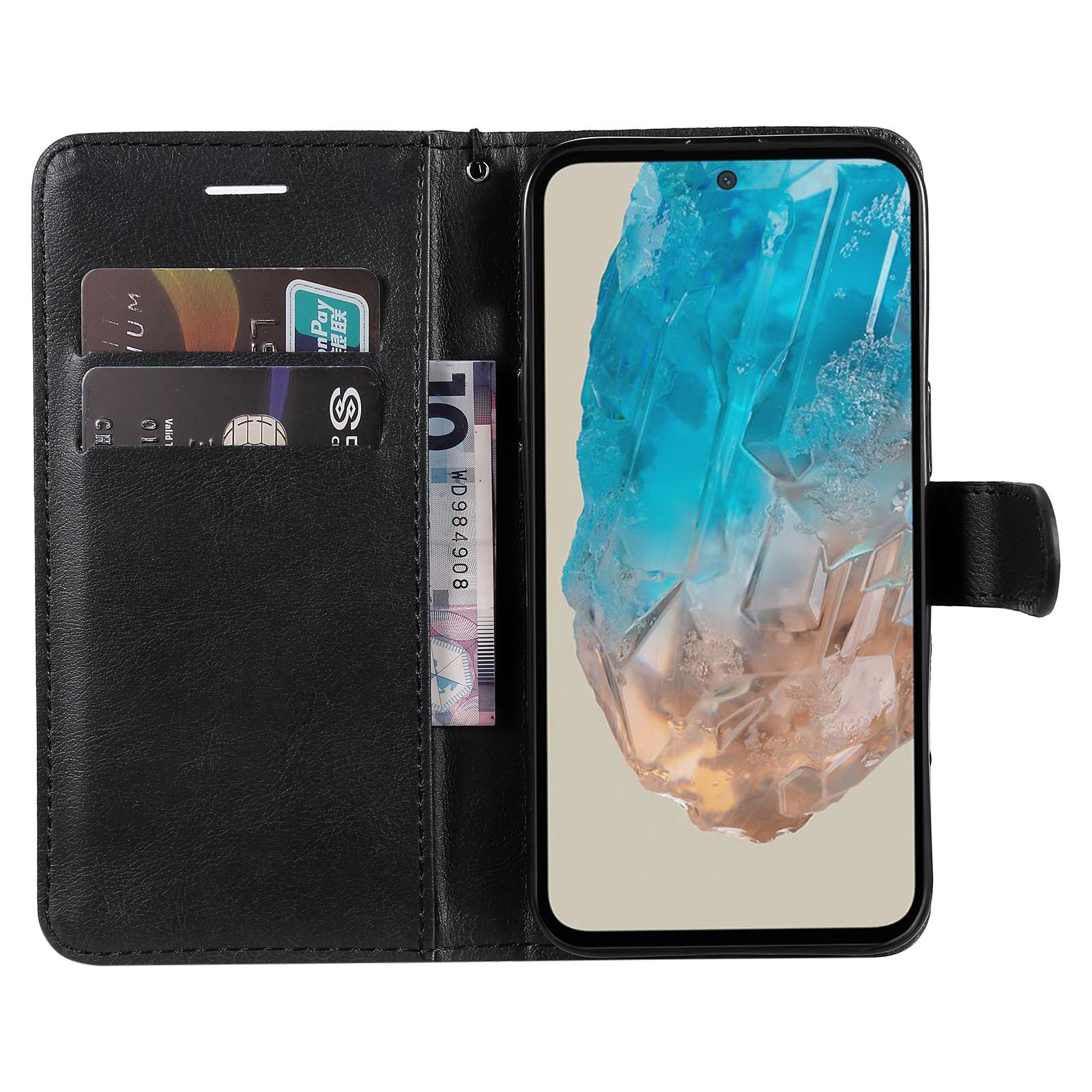 

For Samsung Galaxy M35 5G Case Solid Color Leather Mobile Cover Wallet Stand with Strap Black