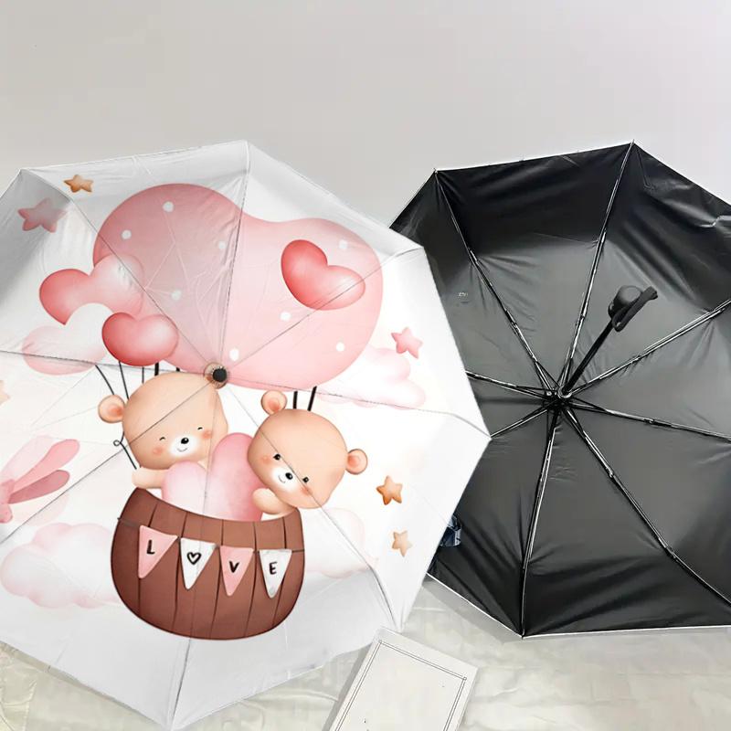 Heart-Shaped Hot Air Balloon Basket with Bears - Romantic Valentine's Day Gift for Fans, Travelers, Everyday Use, Foldable Umbrella Design,