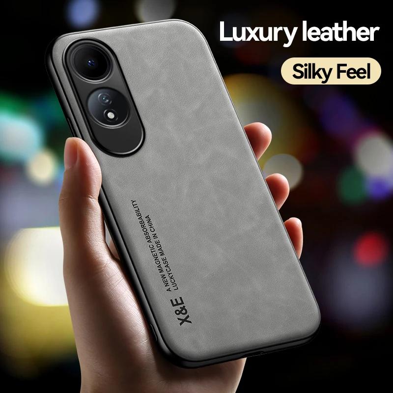 Luxury Leather Case For OPPO A60 4G A79 A58 A78 A98 A57 A97 A96 A95 A53 A32 A74 Cover With Metal Plate Support Car Hold